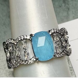 New* Light Blue Quartz Rhodium Plated Ring Size 9